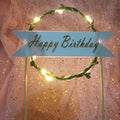 Birthday Party Decoration Happy Birthday Blue Yellow LED Cake Toppers Garland Gold Tag Button Switch