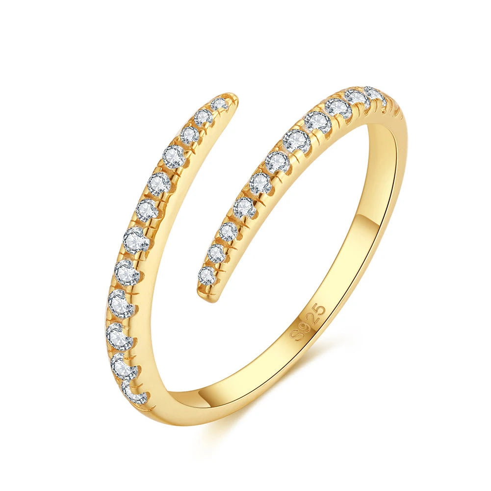 Trendy Jewelry 2025 Women Fine Rings Gold Plated 4A CZ Eternity 925 Silver Ring Adjustable