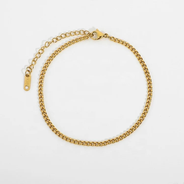Dainty 3mm 18K Gold Plated Stainless Steel Stacking Miami Cuban Link Chain Feet Anklets for Women