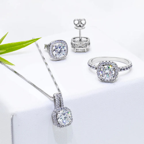 0.5ct Fashion Wedding Jewelry Set Bridal Sterling 925 Silver Necklace Ring Earring VVS White D Color Moissanite Diamond Jewelry