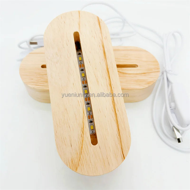 Factory Solid Wood Led Lamp Wooden Base for 3d Acrylic Display Night Light Holder Stand With Usb Cable Switch