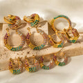 Europe Hot Selling Full Zircon CZ Colorful Earrings Rings 18K Gold Plated Stainless Steel Zircon Jewelry Earrings Rings