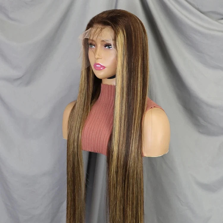 Wholesale Highlight Wig Human Hair Glueless Black Women 100% Virgin Full Lace Frontal Wig Pre Plucked Color 4/27 Straight Wig