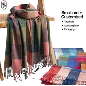 Custom Check Scarves Tassel Long Shawls Winter Imitation Cashmere Scarf Other Scarves for Women