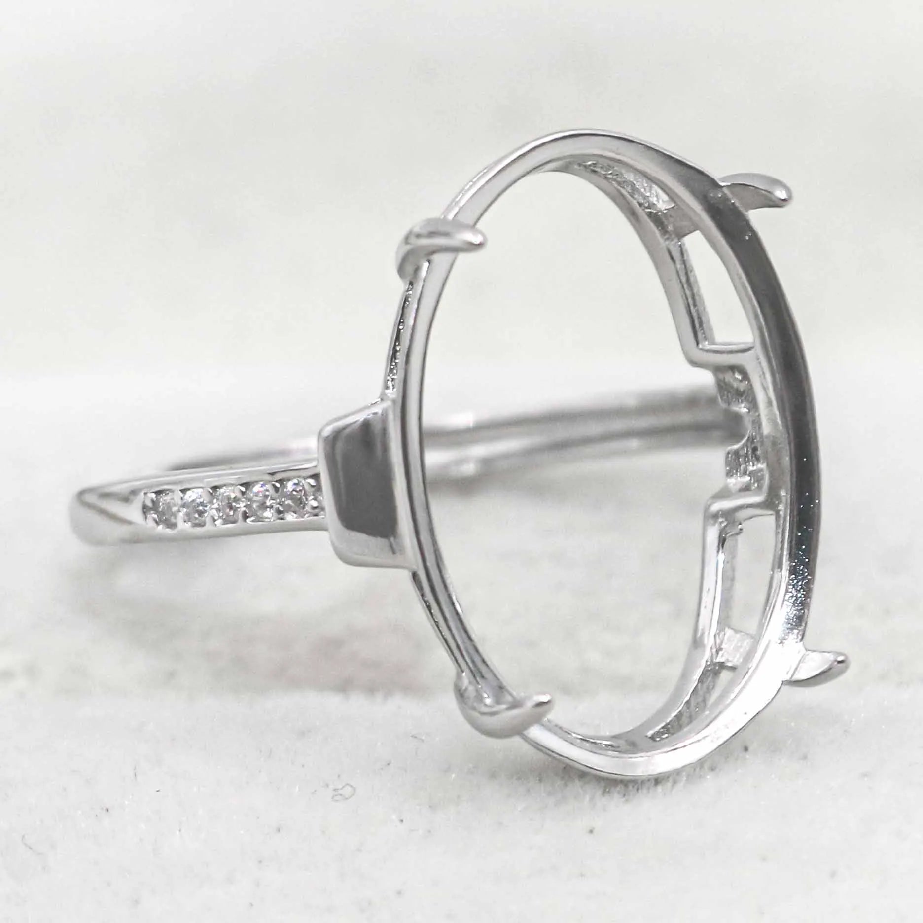 Sterling Silver 12*16/12*17/13*18mm Semi Mount Ring Empty Frame Blank Support Setting S925 Base Without Center Stone for Inlay
