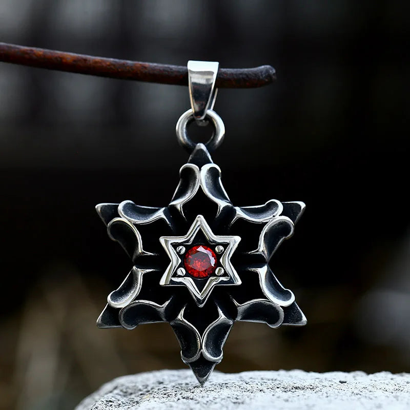 SS8-867P New Arrival 316L Stainless Steel Star of David Hexagram Necklace Hexagon Pendant Black Red Zircon Fashion Jewelry