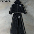 OEM Clothing Custom Zip up Hoodie Logo Men Joggers Sweatsuit Rhinestone Flare Sweatpants and Hoodie Set Tracksuit for Men
