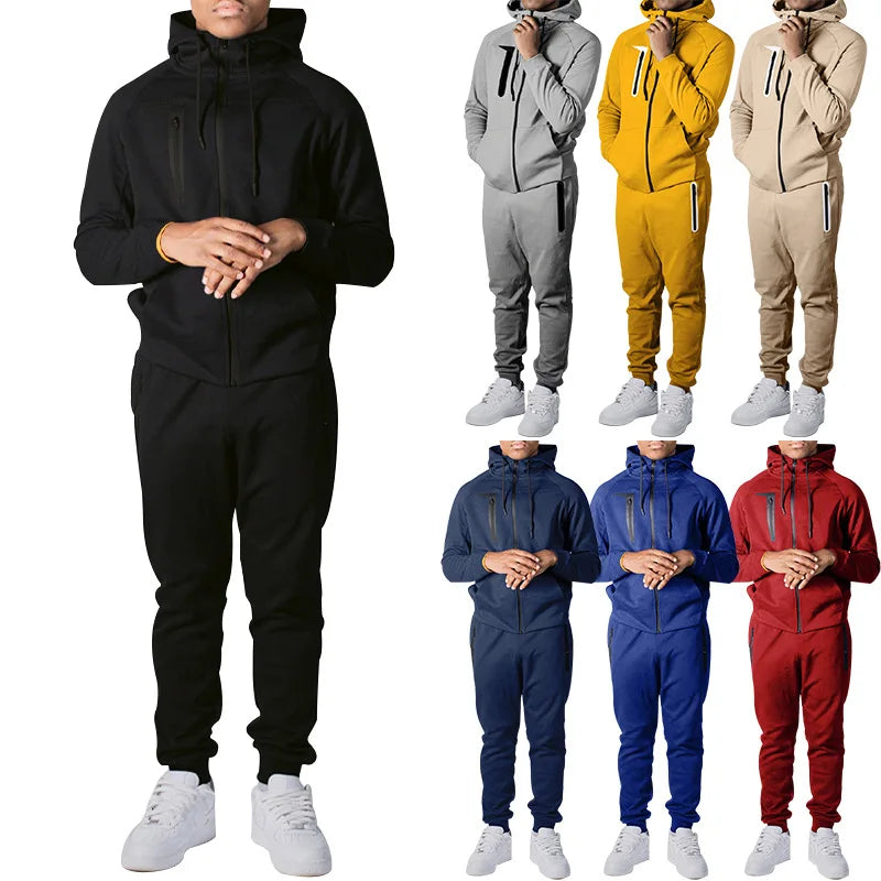 Custom Men's Sporty Knitted Spandex/Cotton Plain Dyed Quick Dry Sportswear Gym Fitness Sets Basketball Wear Jumpsuit Jogging