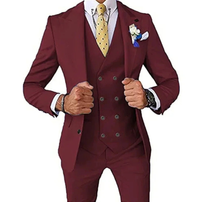 Formal Men's Suits Regular Fit 3 Pieces Blazer+Vests+Pants Set Peaked Lapel Prom Tuxedos Wedding Business Evening Party Man Suit