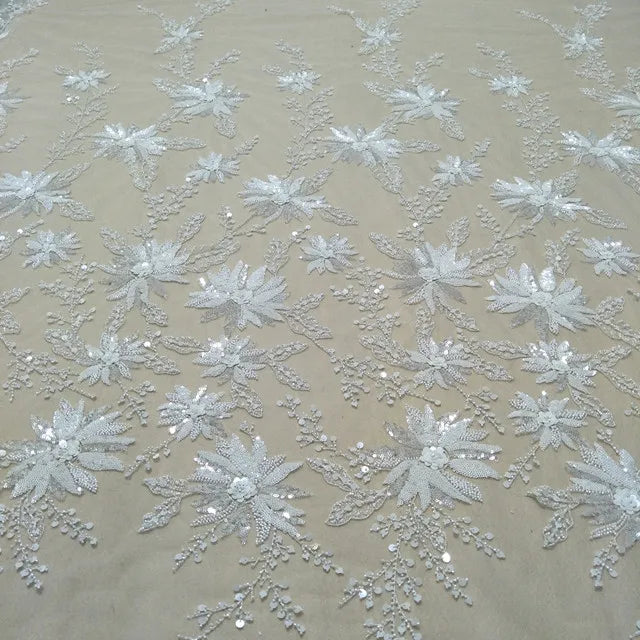 2024 Hot Selling White Floral Luxury Elegant Embroidery Bridal Lace Fabric for Wedding Dress