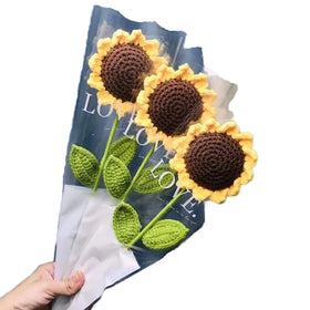 Handmade Crystal Face Crochet Sunflowers Wool Smelling Wedding Flower Bouquet Wholesale Finished Products