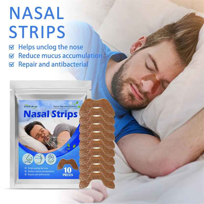 OEM South Moon 10pcs Nasal Strips Sneezing Runny Nose Respiratory Impede Rhinitis Cold Stuffy Nose Snoring Relieving Patch
