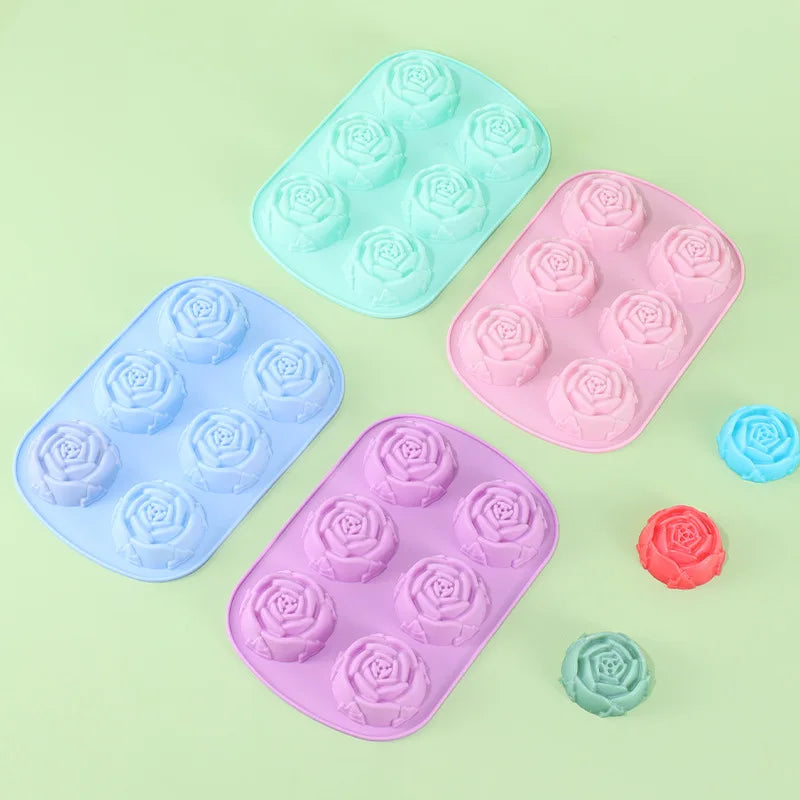 6-Cavity Eco-Friendly Rose Flower Silicone Ice Mould for Soap Baking Candy Chocolate Jelly Ice Cube