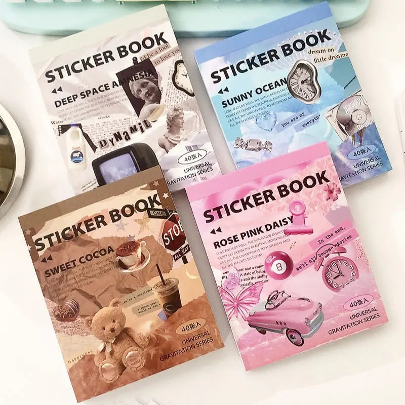 Vintage Waterproof Luggage Sticker Stationery Sticker Memo Pads Cartoon Sticker Book 40 Sheets