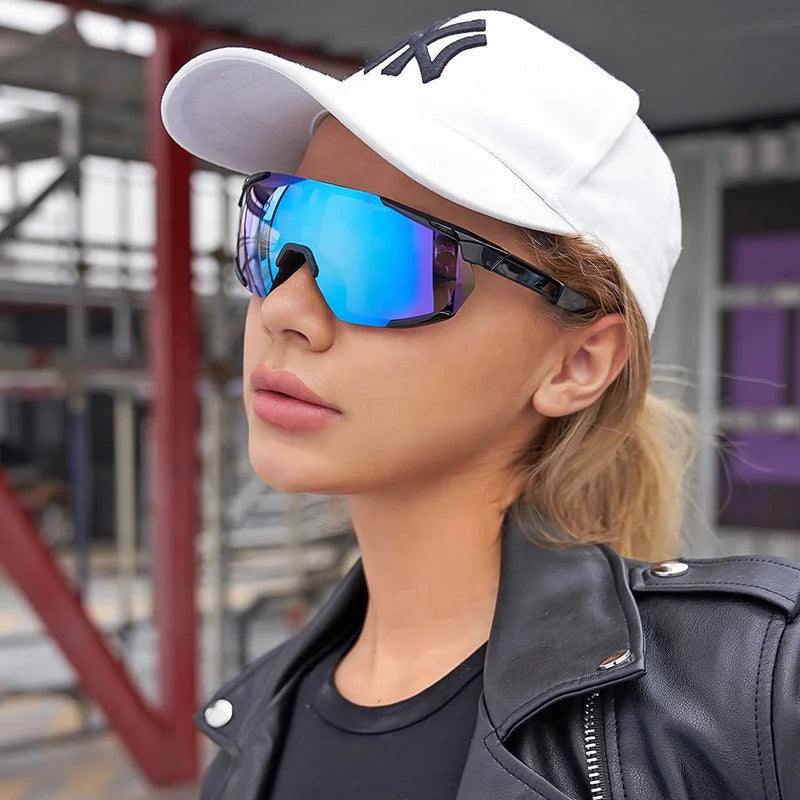 Fashion Designer Outdoor Bicycle Women Sport Sun Glasses One Piece Windproof Cycling Shades Customized Men Sports Sunglasses