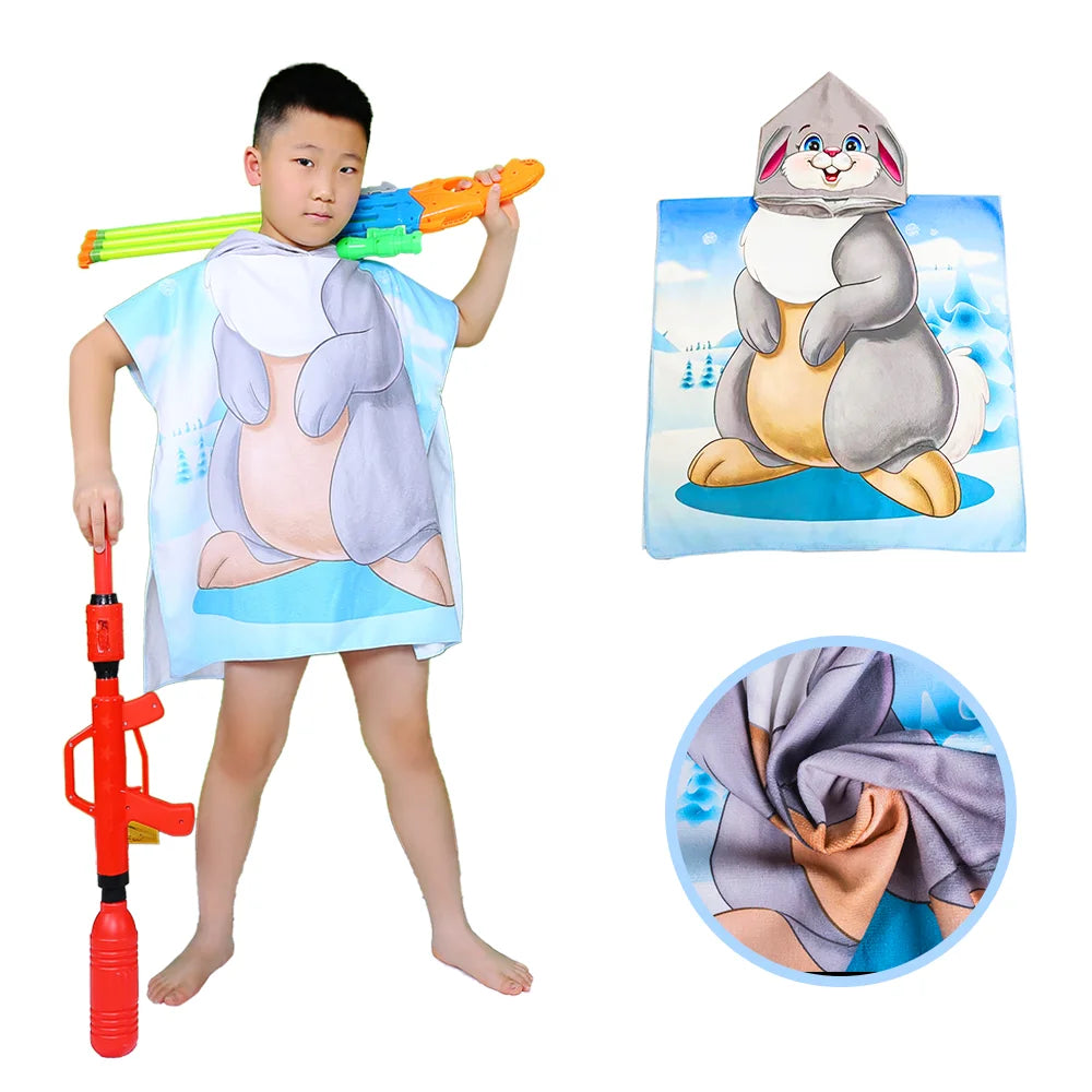 Kids Hooded Poncho Children Wholesale Pool Towel Tunic Children's Beach Towels  Cartoon Robes  Waffle  Neutral Microfiber