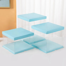 Logo Customized Clear Border Transparent Plastic Food Grade PET Square Cake Delivery Box for Bakery Package