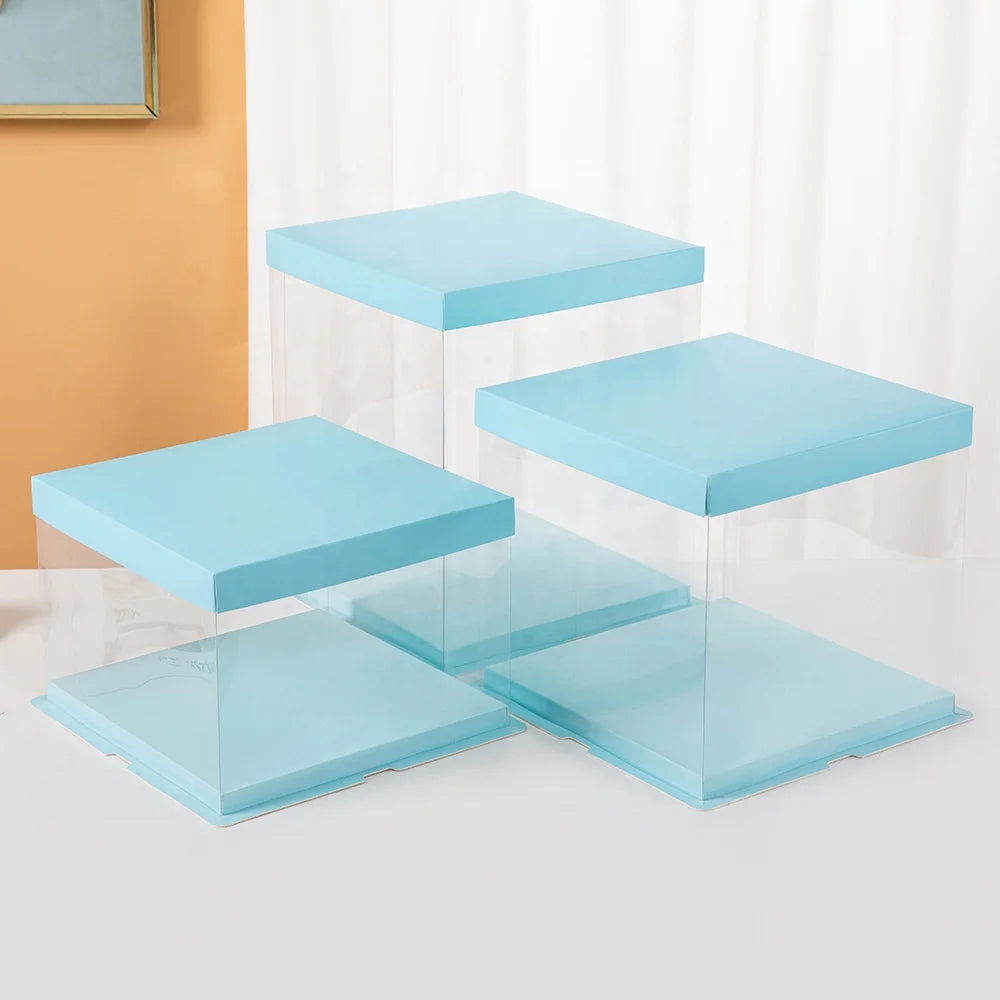 Logo Customized Clear Border Transparent Plastic Food Grade PET Square Cake Delivery Box for Bakery Package