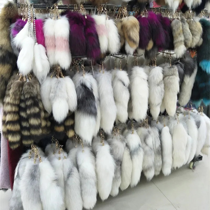 China Wholesale 38cm 40cm 45cm Big Size Silver fox Tail Natural Color Fluffy fox Fur Tail