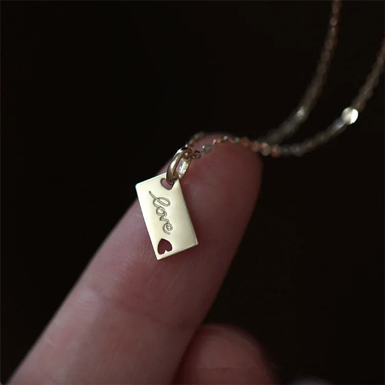 14K Gold Plated Pure 925 Sterling Silver Simple Square Love Letters Pendant Necklace for Women Girls Jewelry