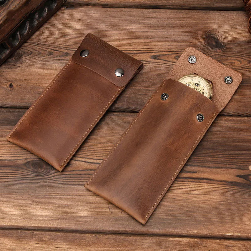 Fast Shipping Personalized Waterproof Single Wrist Watches Storage Crazy Horse Leather Travel Watch Case Protective Cover Pouch