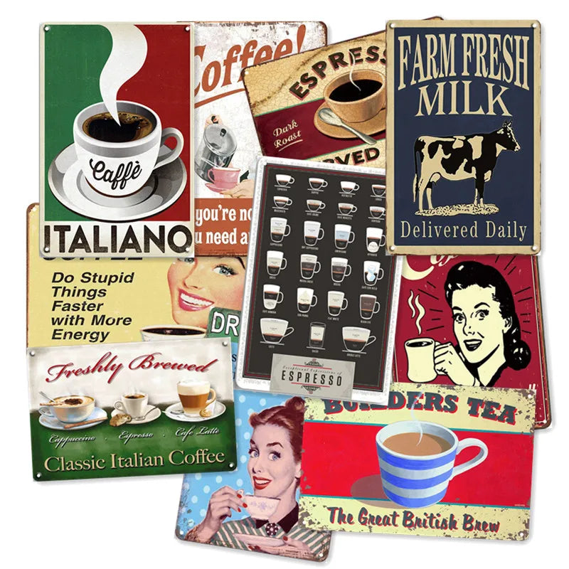 Classic Coffee Custom Decor Wall bar Crafts Old Printing Retro Plate Lounge Vintage Metal Poster logo Tin Signs for Sale