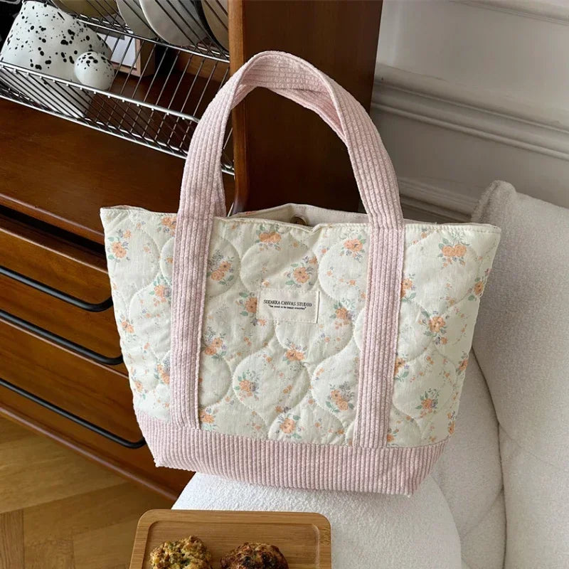 Sweet Large Capacity Soft Fabric Women Shoulder Bag Fashion Solid Color Floral Female Handbag Simple Winter Lady Underarm Bags