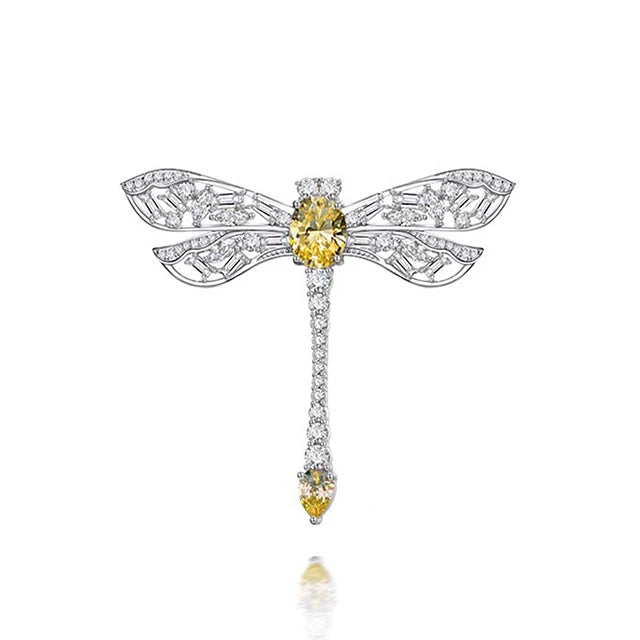 925 Silver Pretty Elegant Crystal Animal Dragonfly Brooch Pin Charm Women Men Pin Jewelry