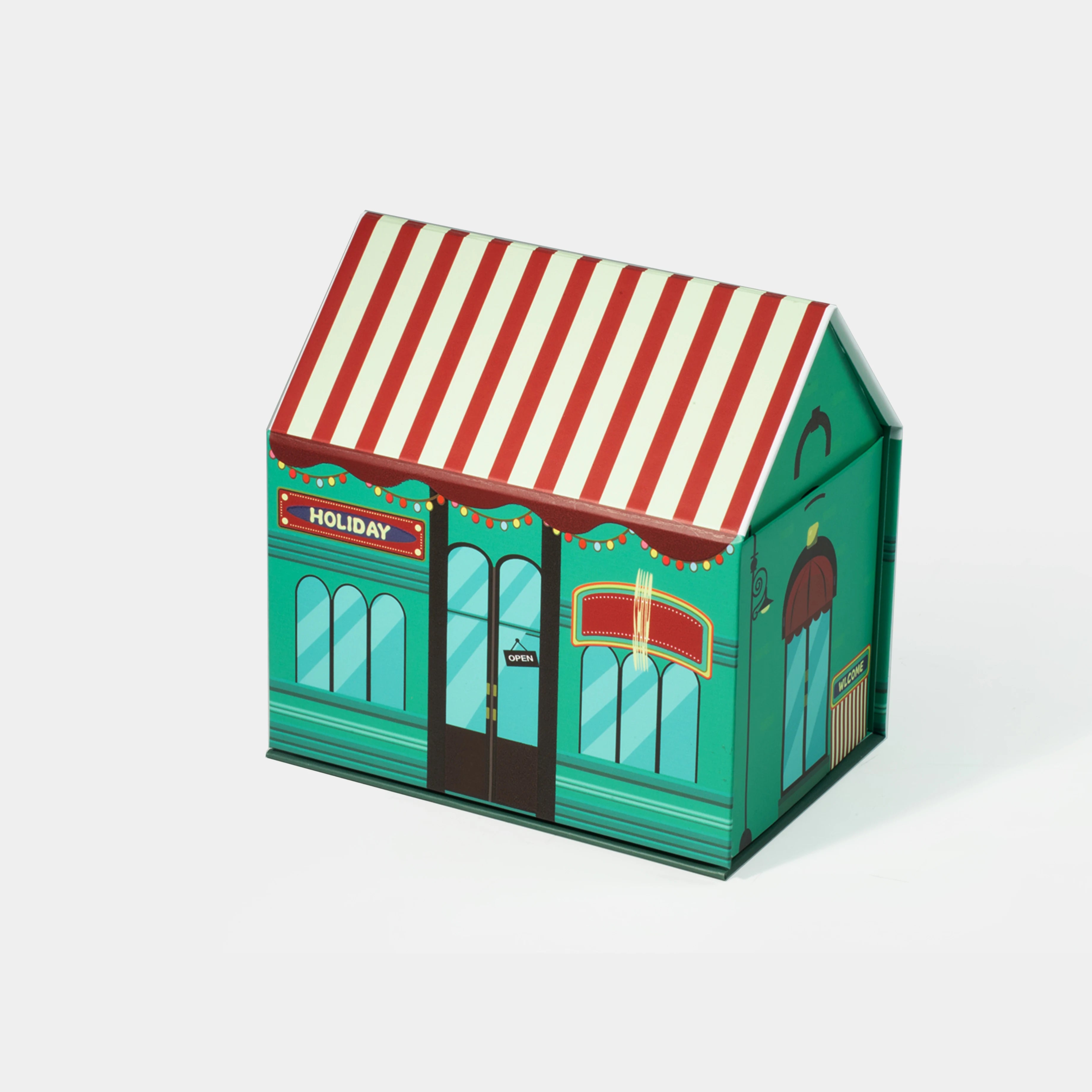 Luxury Custom Creative Christmas Eve Green Gift Box Special Big House Shape Box