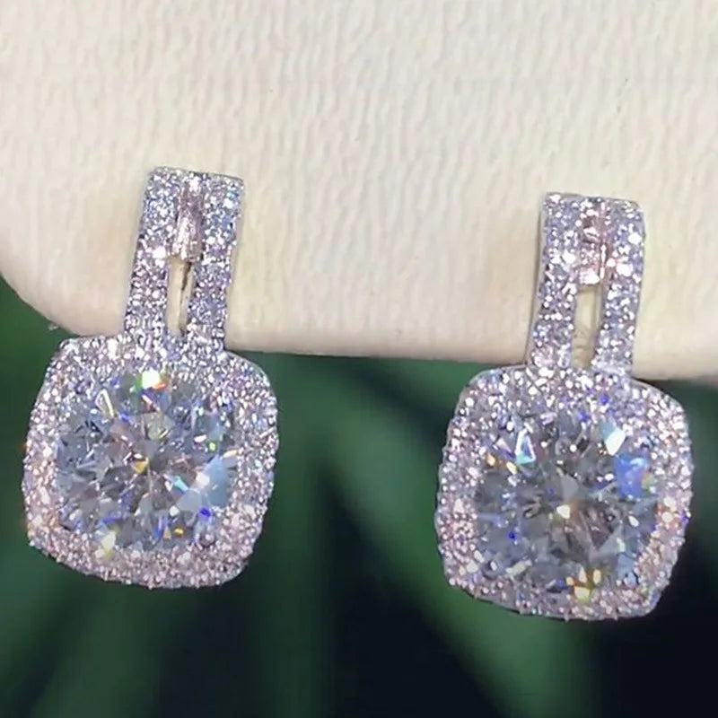 CAOSHI 6 Colors Hot Selling Square Iced Out White CZ 925 Silver Plated Earrings Women Men Simple Zircon Diamond Stud Earrings