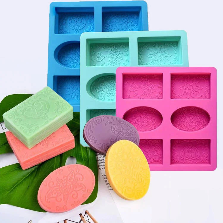 DIY Silicone 3D 6 Cavities Rectangle and Oval Silicone Molds for Soap Making Chocolate Jelly Pudding Mousse Cake Making