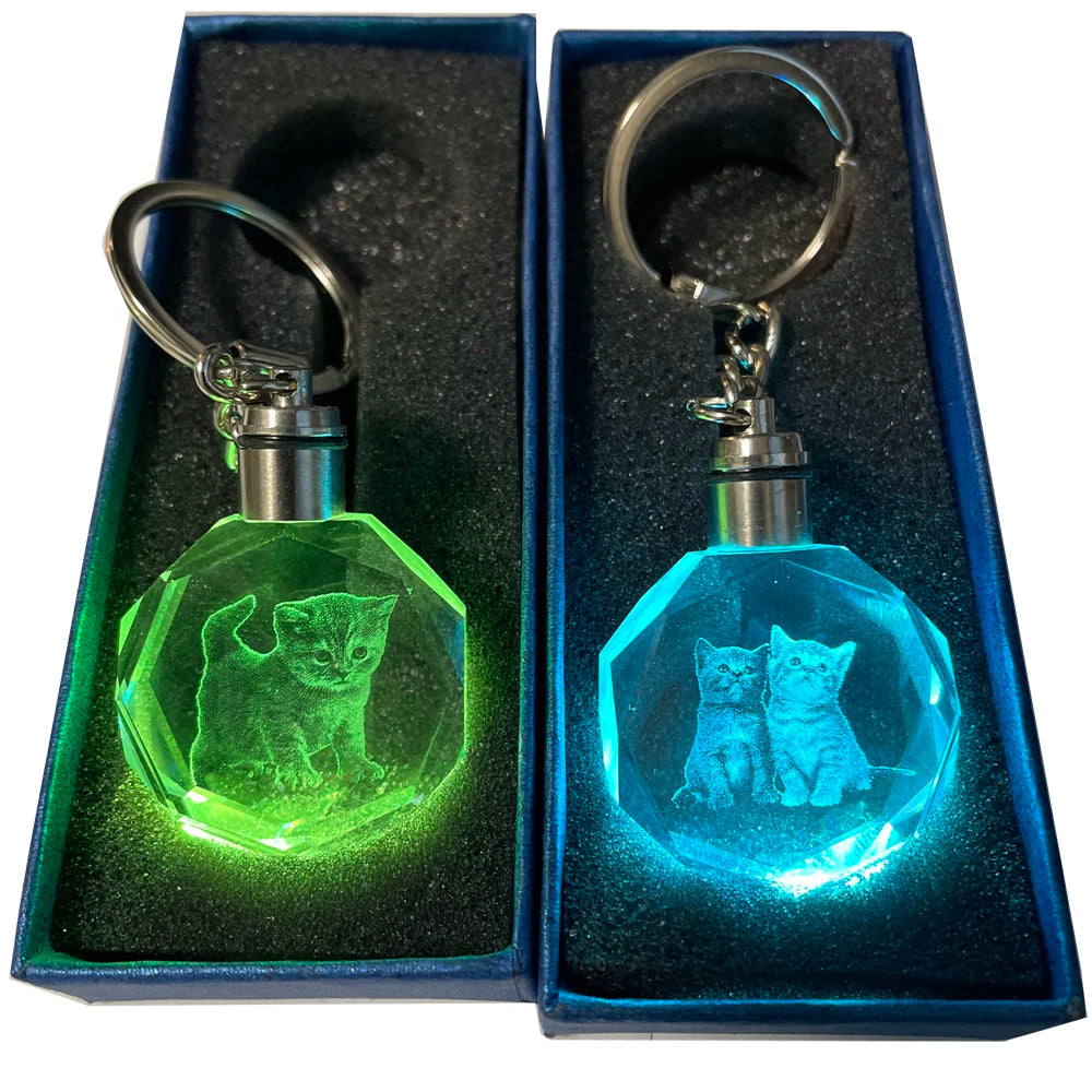 Cute Cat Pet Keychain Customized Led Crystal  Key Case Cover Kitten Keychain for Gift Women Key Chain