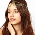 MIO Hot Sale Metal Tassels Head Chain Turquoise Drop Forehead Jewelry Hair Accessories Headband Chain Jewelry Bohemian