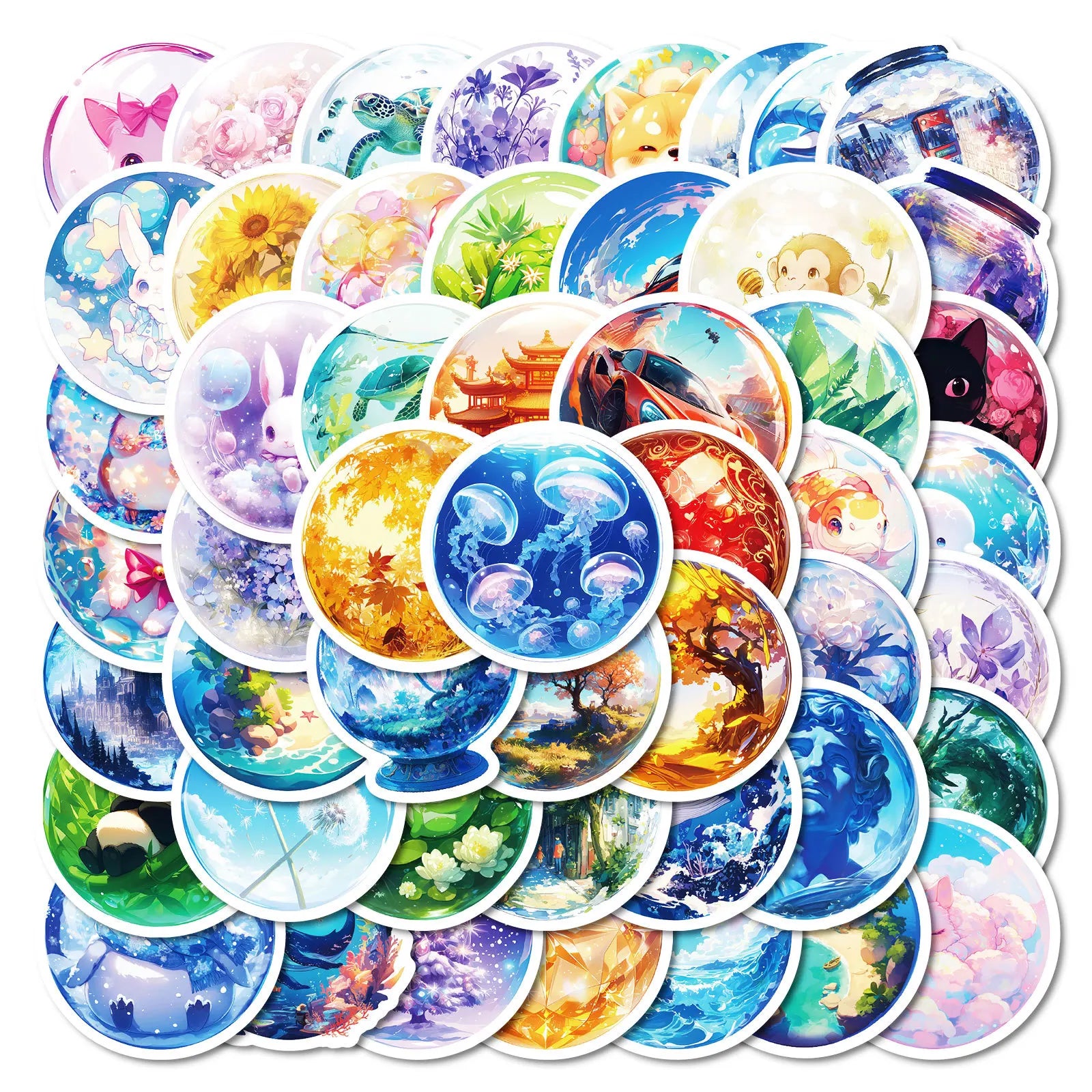 50Pcs Beautiful Magic Crystal Ball Graffiti Stickers for Luggage Book Decor Creative Cartoon Sticker
