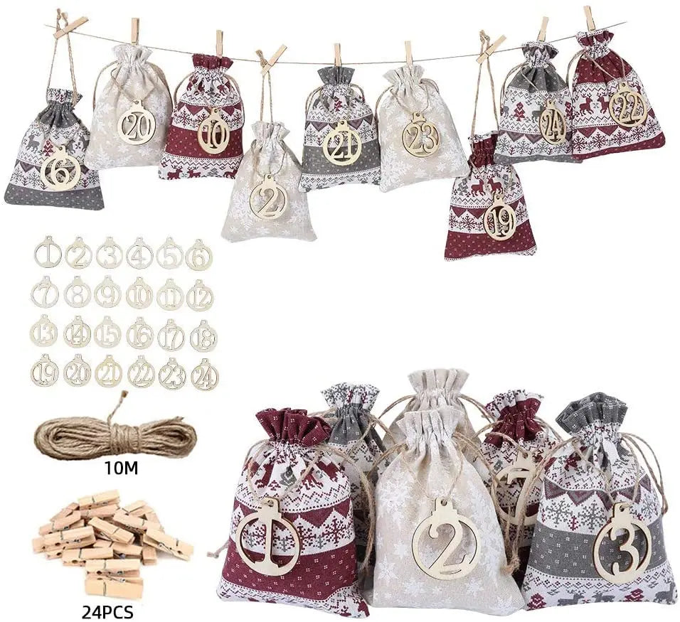 Christmas Advent Calendar 24 Days DIY Xmas Linen Gift Bags