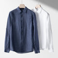 Spring Summer Breathable Sweat-absorbent Linen Shirts Solid Color Long Sleeve Plus Size Shirts for Men