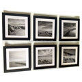 6 Panels Set Framed Canvas Print for Seascape Beach and Boat Sunrise Scenery Black and White Giclee Canvas Print Wall Art