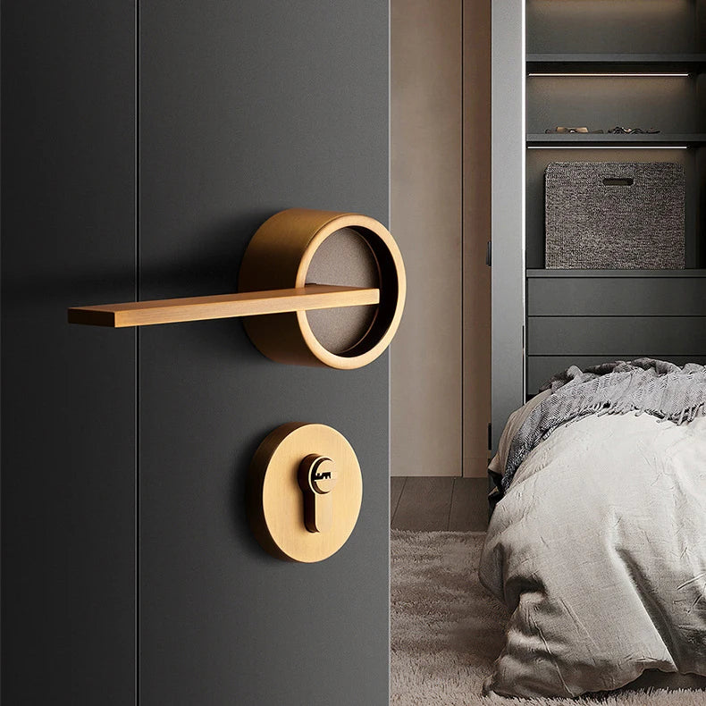 Classic Zinc Wooden Door Handle Sets Antique Bronze Black Door Lock with Silent Lockbody for Interior Door