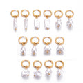 Trendy Vintage Fashion Children's Shiny 18K Gold Plated Stainless Steel Imitation Pearl Hoop Dangle Drop Earrings for