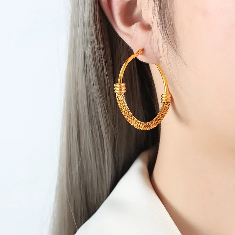 Hypoallergenic Chunky Loop Statement Jewelry Earrings Stainless Steel 18k Gold Plated Tarnish Hoop Earrings Set Women Party Gift