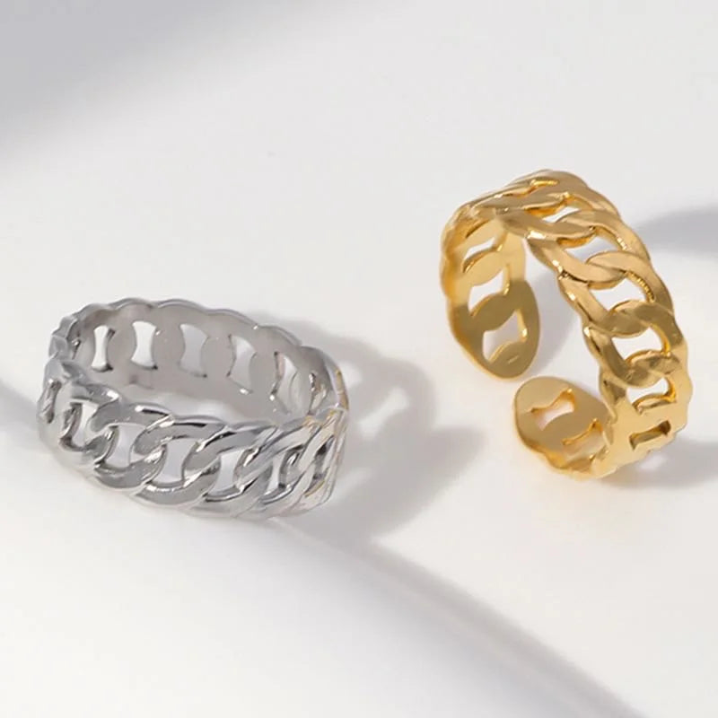 Unisex 18K Gold Plated Jewellery Adjustable Chain Link Ring for Engagement Party Gift