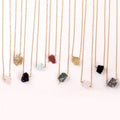 Trendy Mini Stone Pendant Necklace for Women Beautiful Natural Raw Birthstone Citrine Rose Quartz Raw Steel Link Gemstone