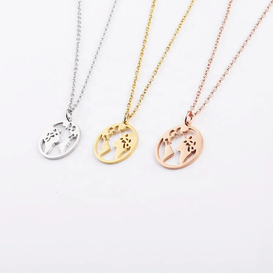 Stainless Steel Necklace World Map Pendant Necklaces Globe Charm Boho Jewelry for Women Earth Choker Necklace Travel Gifts