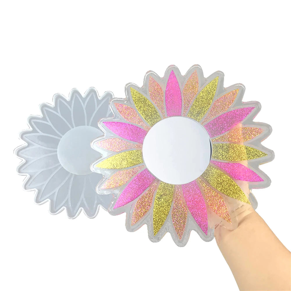 Online Top Seller DIY Wall Decoration Sun Flower Round Pendant Mirror Silicone Mold Mirror Epoxy Mold