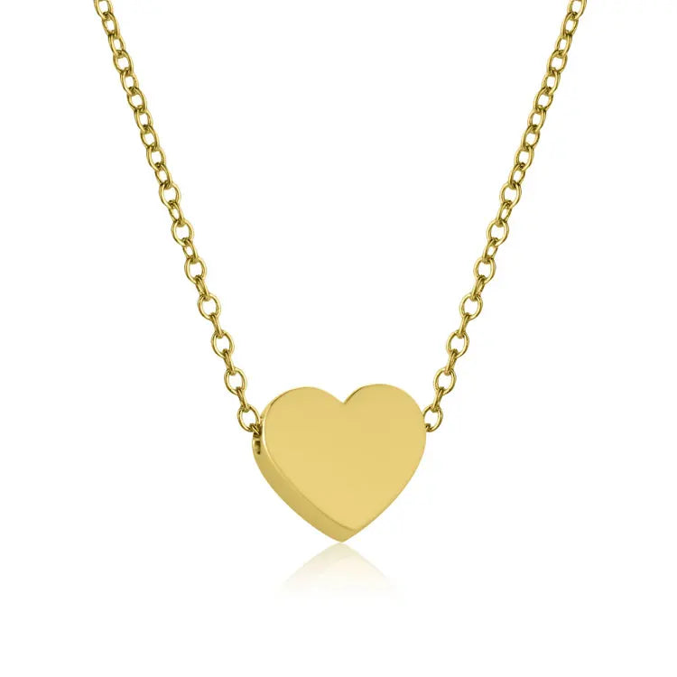 SC Minimalist Stainless Steel Heart Pendant Necklace High Polished 18K Gold Plated Engravable Glossy Heart Necklace for Women