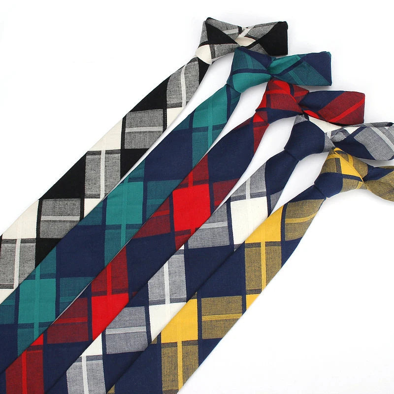 Men's Slim Striped Plaid 6cm Cotton Tie Stylish Business Gentlemen Skinny Tie