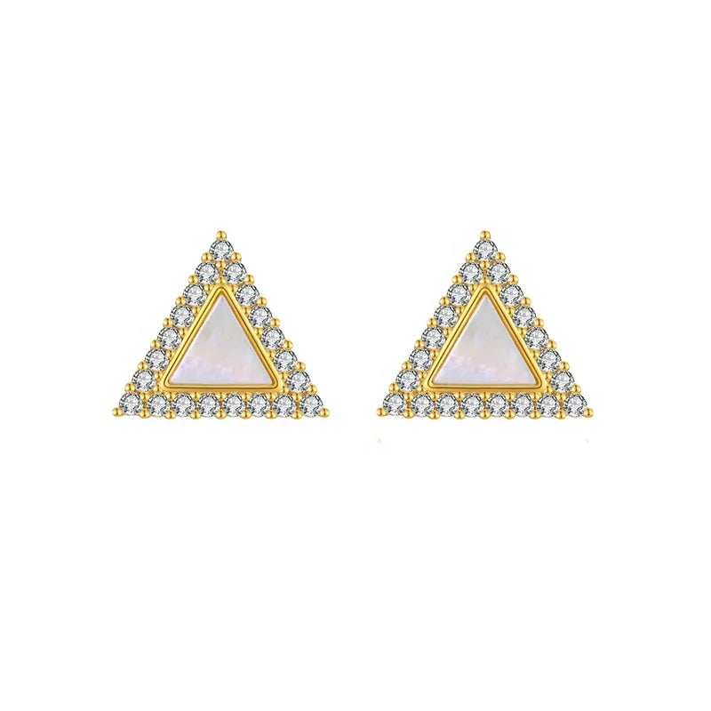 Fashion Small Tiny Stud Earring MOP 925 Sterling Silver Earrings Gemstone for Women Gold Plated Jewelry