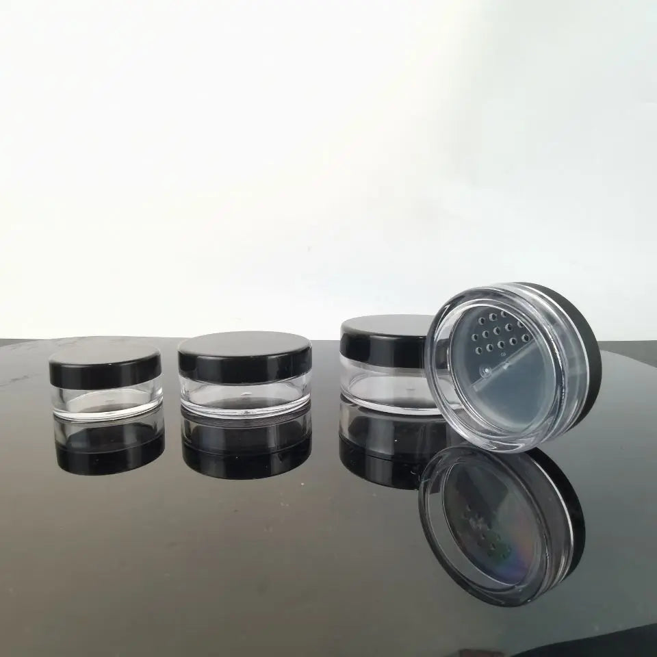Custom Logo Printed 10g 20g Loose Powder Jars with Rotating Sifter Seal and Screw Top Plastic Lids Black Powder Puff