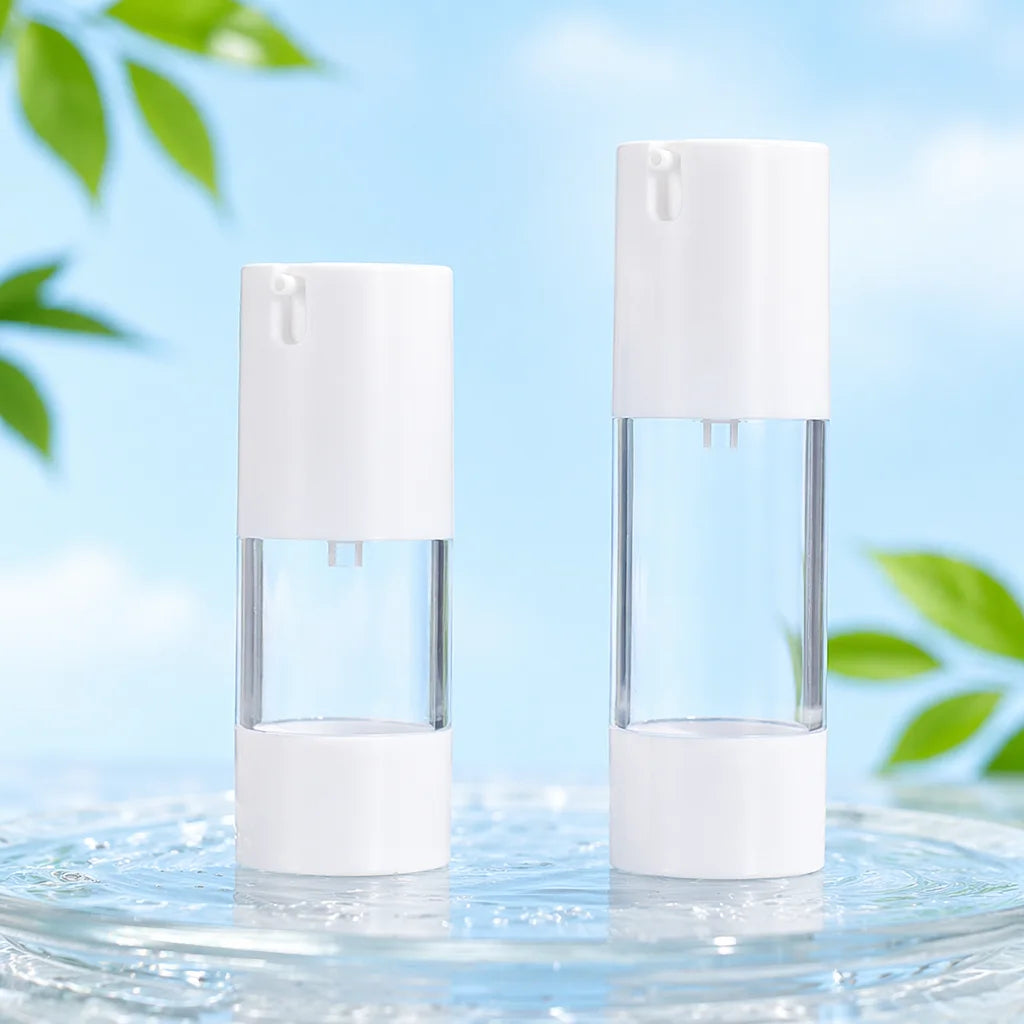 Luxury 15ml & 50ml Plastic Airless Pump Bottle for Perfume & Essential Oils Screen Printing with Hot Stamping Surface Handling