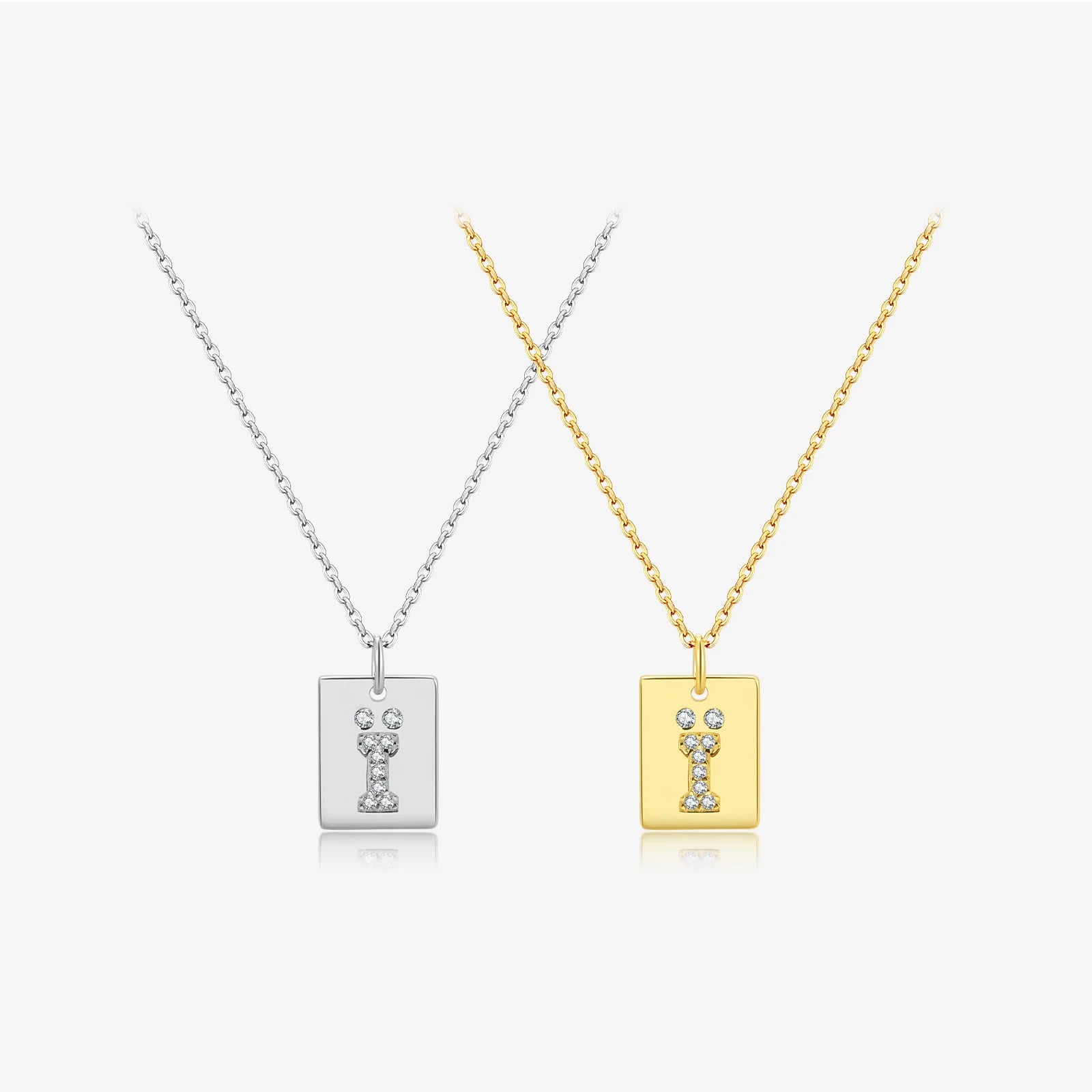 FUAMAY 925 Sterling Silver Pendant Jewelry Simple Zircon Necklace Jewelry Letter I Square Necklace